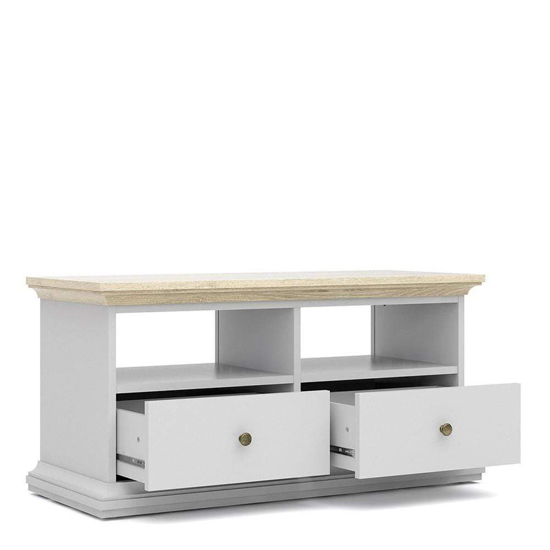 Paris - TV Unit - 2 Drawers 2 Shelves in White and Oak