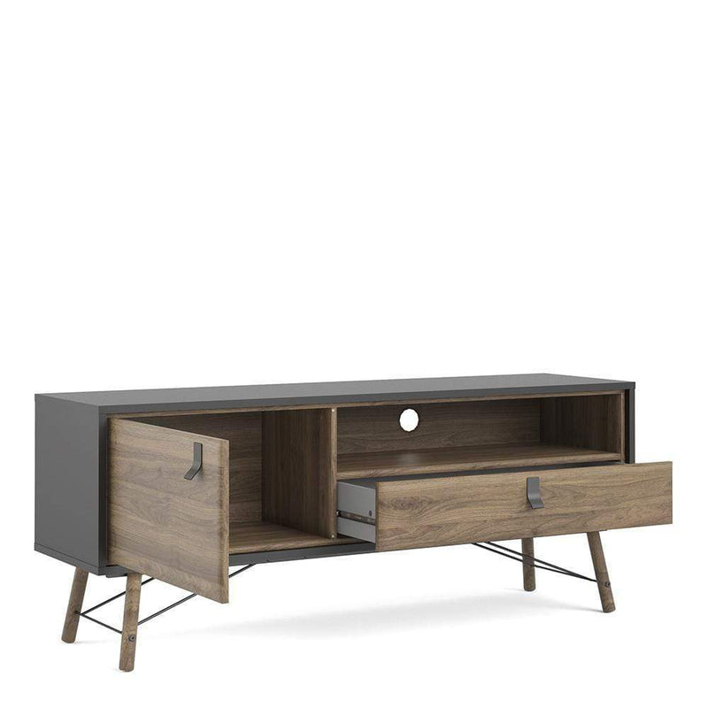 Ry TV Unit - Black/Walnut - 1 door + 1 drawer