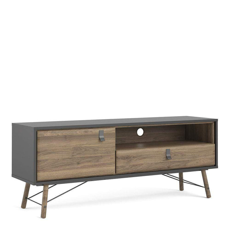 Ry TV Unit - Black/Walnut - 1 door + 1 drawer