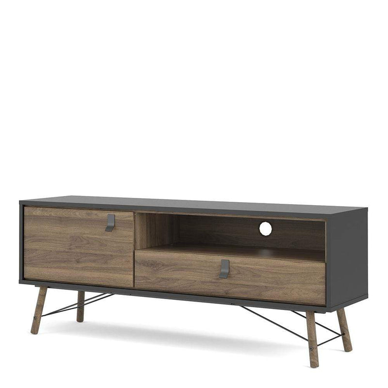 Ry TV Unit - Black/Walnut - 1 door + 1 drawer