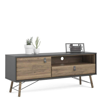 Ry TV Unit - Black/Walnut - 1 door + 1 drawer