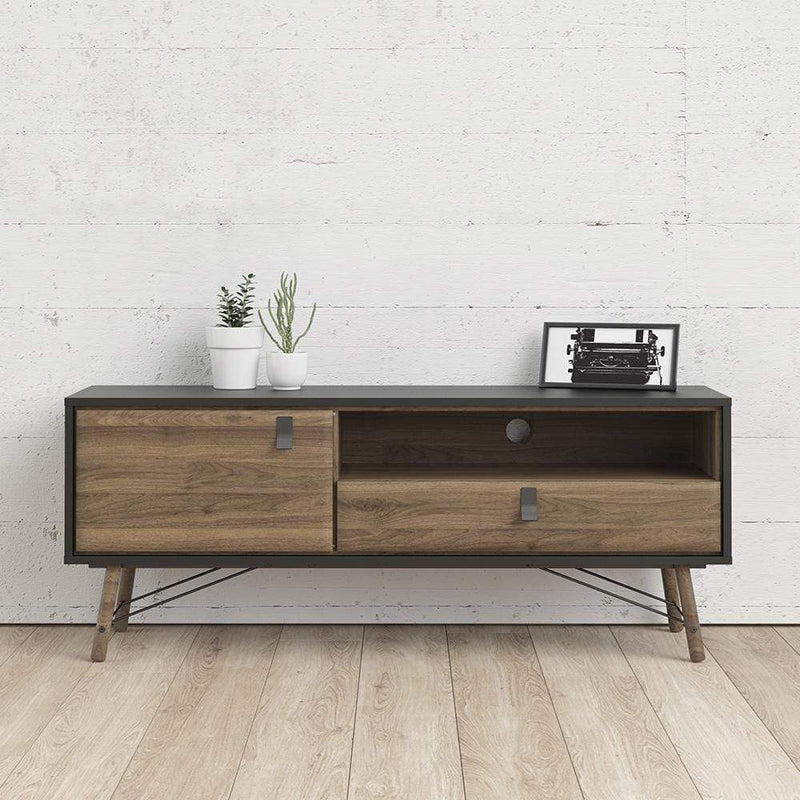 Ry TV Unit - Black/Walnut - 1 door + 1 drawer