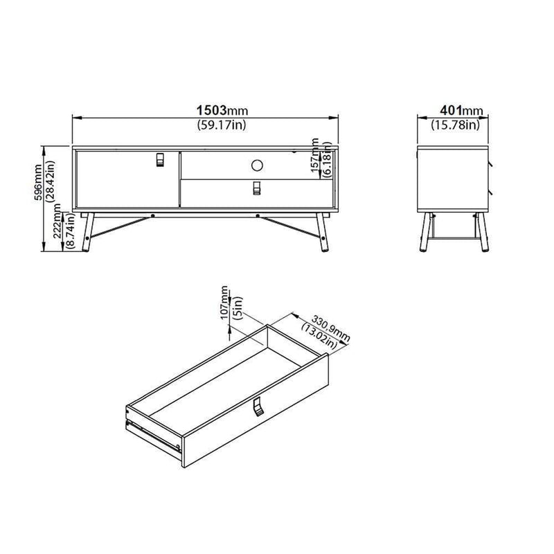 Ry TV Unit - Matt White - 1 door + 1 drawer