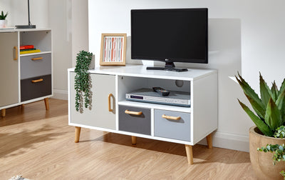 Delta Small TV Unit White/Grey Multi