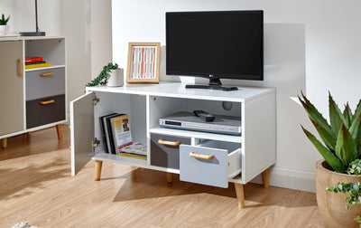 Delta Small TV Unit White/Grey Multi