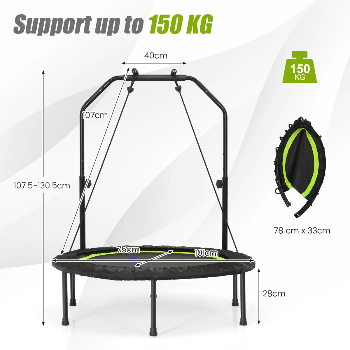 101 cm Mini Trampoline with 2 Resistance Bands and Adjustable Foam