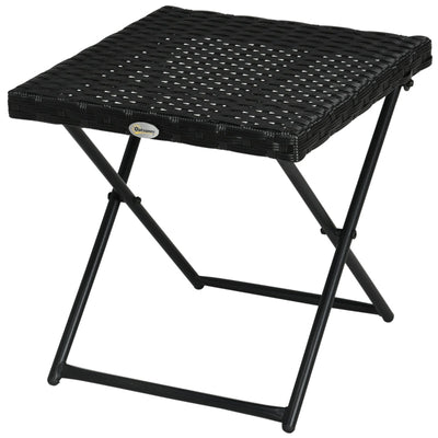 Square PE Wicker Rattan Folding Table - Black