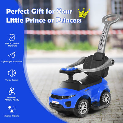 3 in 1 Ride on Push Car Stroller Sliding Walking Car-Blue