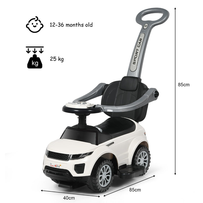 3 in 1 Ride on Push Car Stroller Sliding Walking Car-White