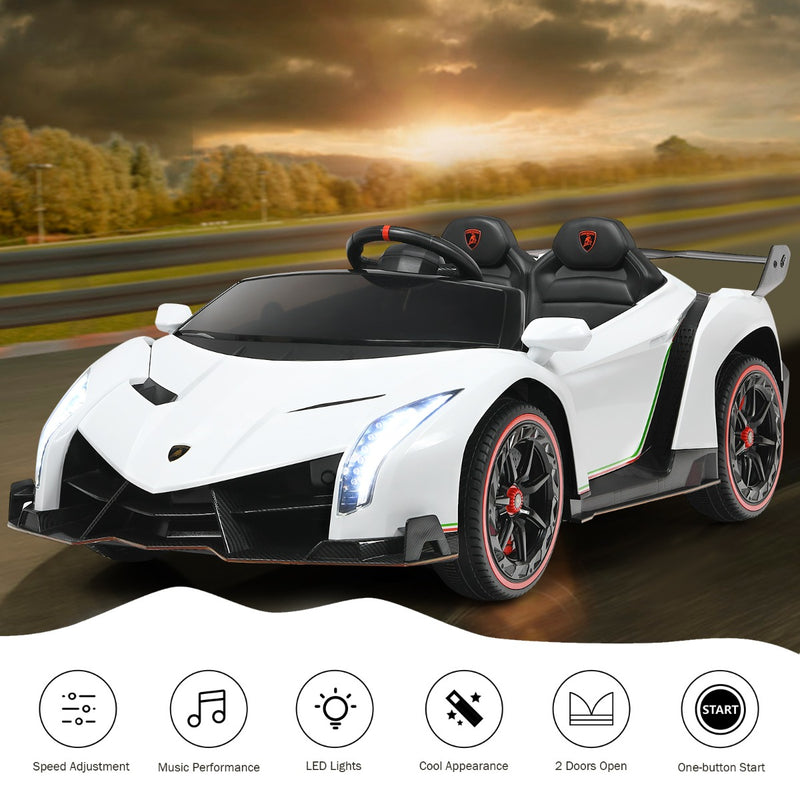 Coche para niños con control remoto de 2,4 G, color blanco