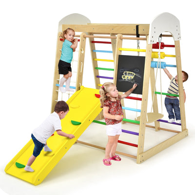 8-in-1 Wooden Kids Climbing Toy Set with Slide Ladder Monkey Bars-Colourful