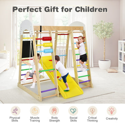 8-in-1 Wooden Kids Climbing Toy Set with Slide Ladder Monkey Bars-Colourful