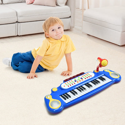 Teclado infantil de 37 teclas con micrófono y luz azul