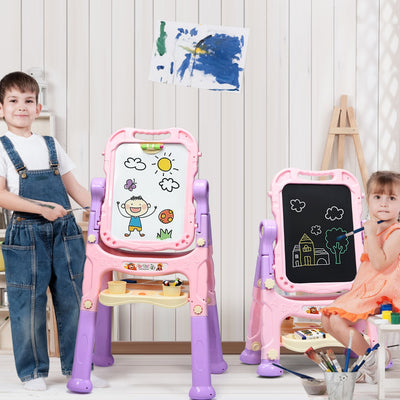 Tableros de doble cara para niños con caballete magnético para pintar, color rosa