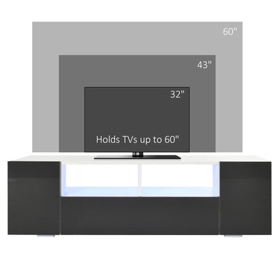 HOMCOM Modern TV Stand Unit for TVs up to 60" with LED Lights, Storage Shelves and Cupboards, 137cmx35cmx42cm, Grey