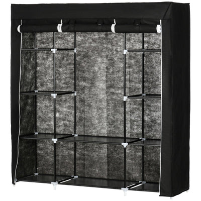 Fabric Wardrobe, Portable With 10 Shelves, Black