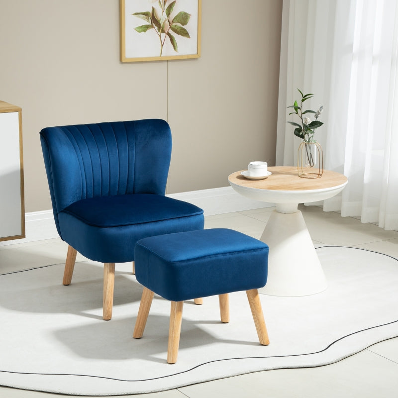 Velvet-Feel Tub Chair And Footstool - Blue