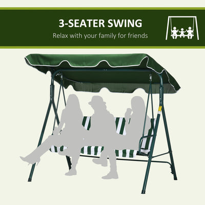 Outsunny 3 Seater Swing Chair with Adjustable Canopy, Garden Swing Seat with Steel Frame, Padded Seat, Green