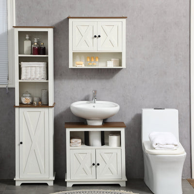 Mueble de baño con puertas dobles y estantes de almacenamiento, 60 x 30 x 60 cm, color blanco, de Kleankin