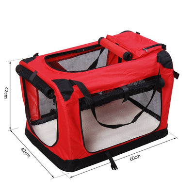 Pawhut Pet Carrier Portable Cat Carrier Folding Dog Bag w/ PVC Oxford Cloth for Small and Miniature Dogs, 60 x 42 x 42 cm, Red