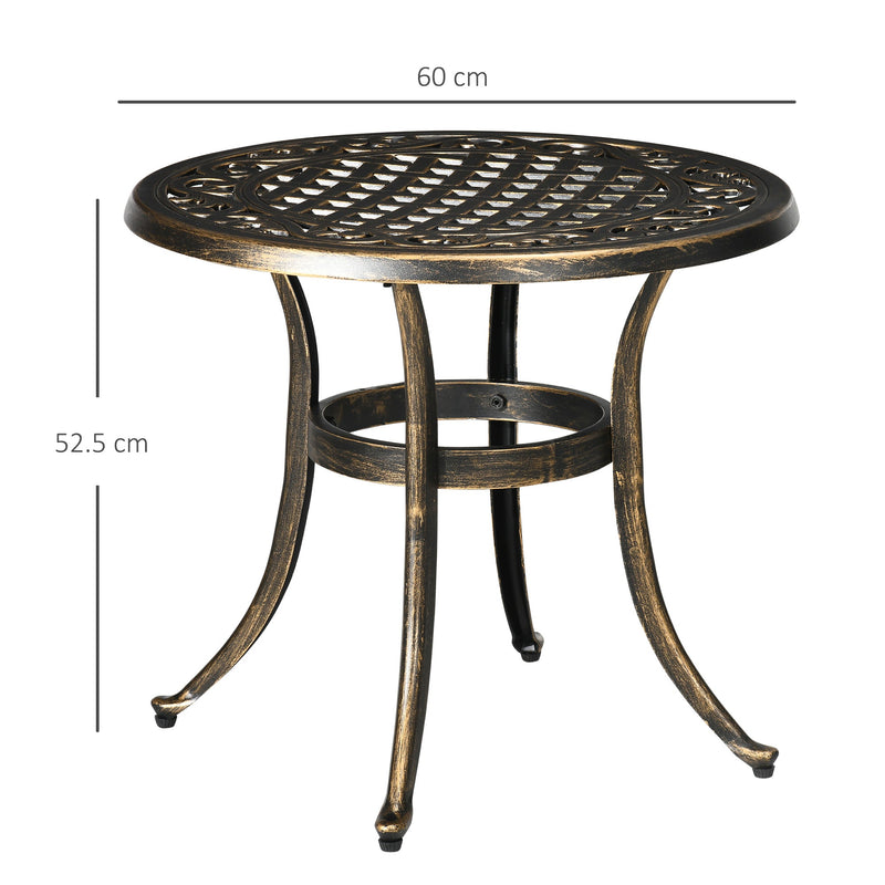 Outsunny Industrial Garden Side Table, Round Hollow Top Design Patio End Table with Cast Aluminum Frame, Bronze