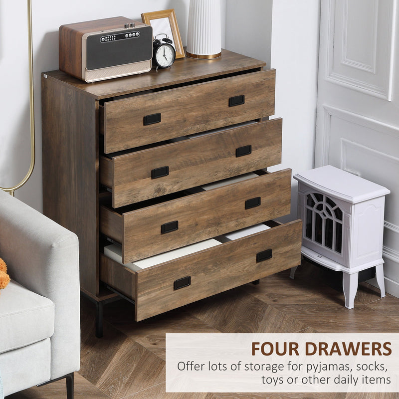 HOMCOM Chest of Drawers, 4-Drawer Storage Organiser Unit with Metal Frame for Bedroom, Living Room, Brown