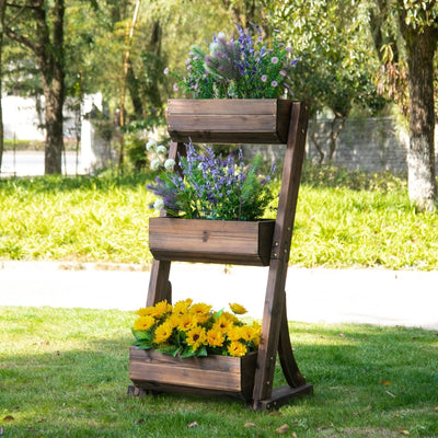 3-Tier Raised Garden Bed Freestanding Outdoor Vertical Wooden Flower Rack