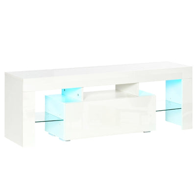 High Gloss Futuristic TV Stand, With LED Lights - White