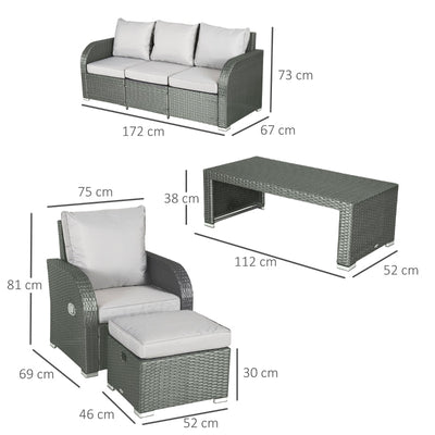 7-Seater Outdoor Garden Rattan Furniture Set W/ Recliners Light Grey