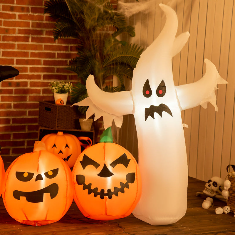 HOMCOM Next Day Delivery 8.5ft Inflatable Halloween Skeleton Pumpkin Ghost and White Ghost with Three Pumpkins, Blow-Up Outdoor LED Display