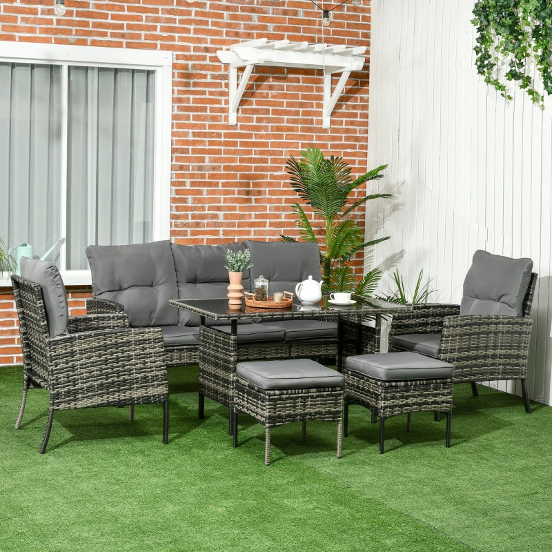 5 Seater Rattan Garden Furniture Set with Glass Table