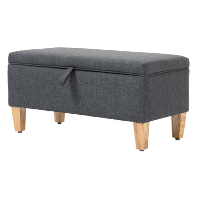 Linen-Look Storage Ottoman, With Padded Top - Grey