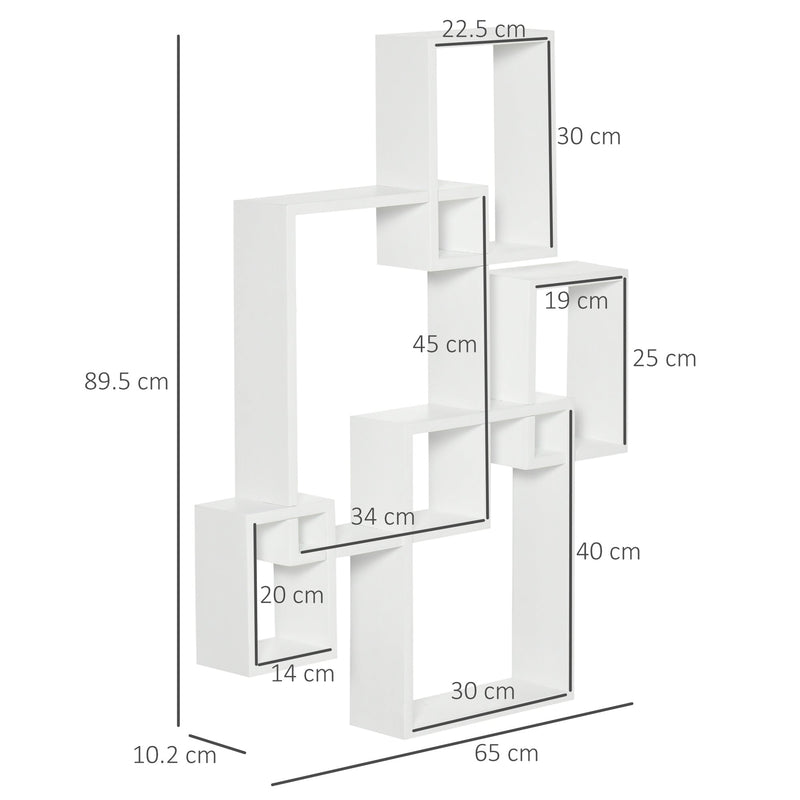 HOMCOM Floating Shelves, Wall Mounted Interlocking Cube Shelves, Display Wall Shelf for Living Room, Bedroom, Hallways, White