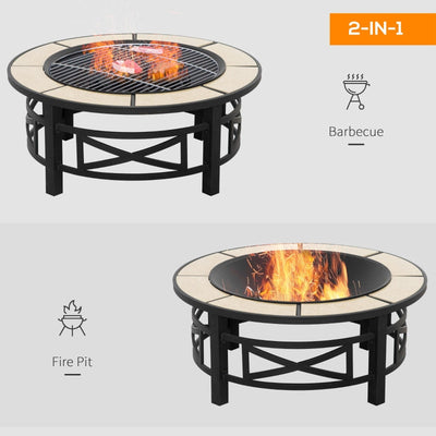 2-in-1 84cm Metal Large Fire Pit, Black