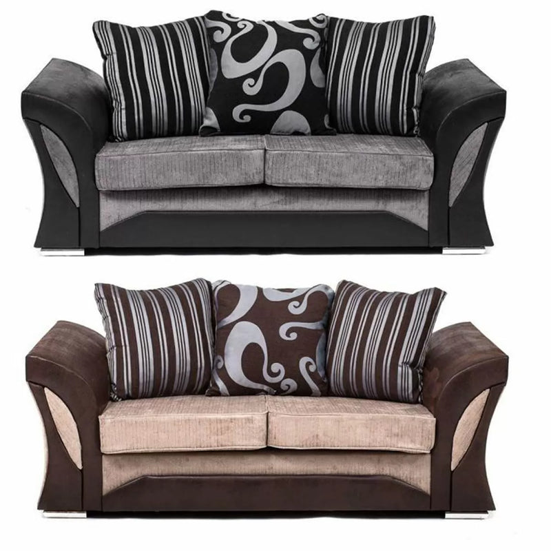 Sparrow Chenille Fabric 2 Seater Sofa - Black & Grey / Brown & Beige