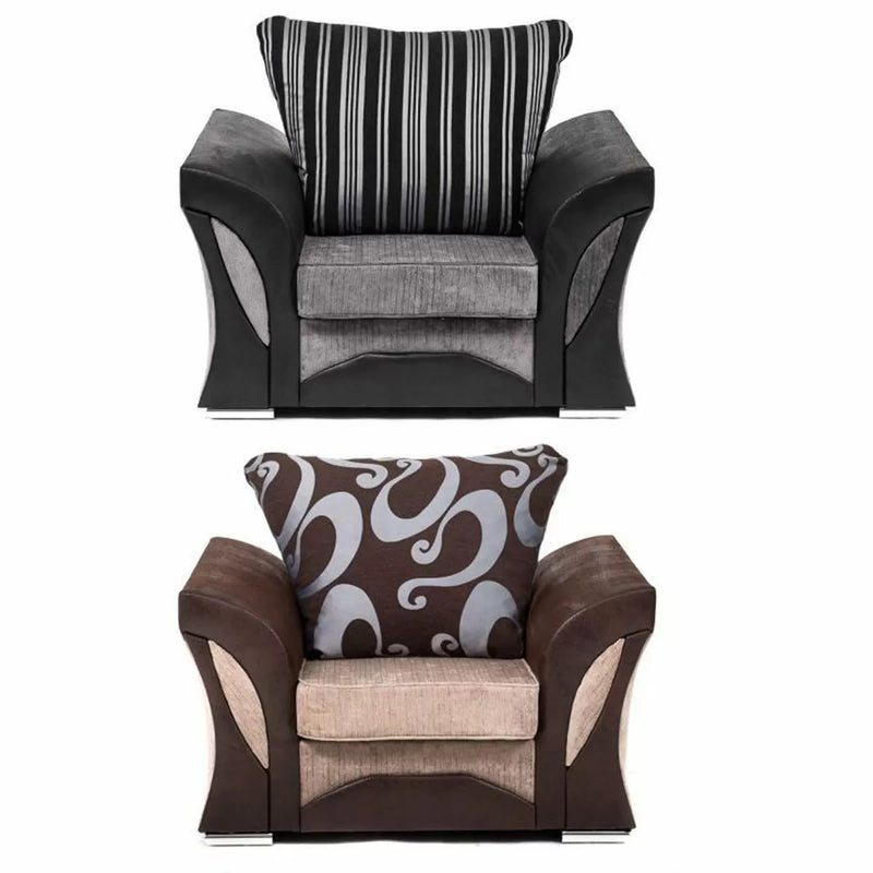 Sparrow Chenille Fabric Armchair - Black & Grey / Brown & Beige