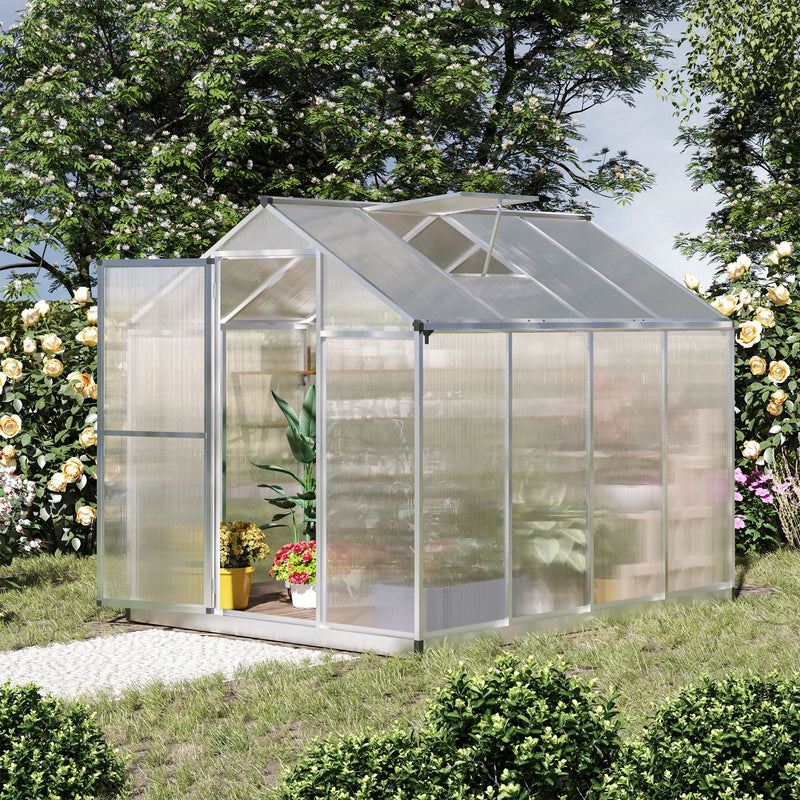 Outsunny 8x6ft Clear Polycarbonate Greenhouse Aluminium Frame Large Walk-In Garden Plants Grow