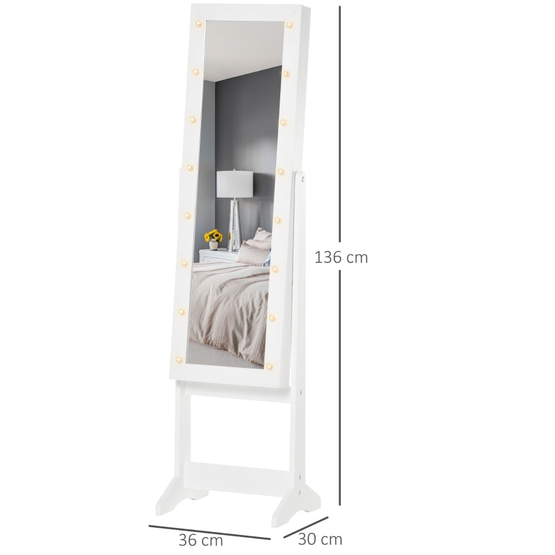 Free Standing LED Mirrored Jewelry Cabinet , White