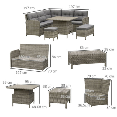 Muebles de jardín de ratán sintético para exterior, 6 piezas, color gris 