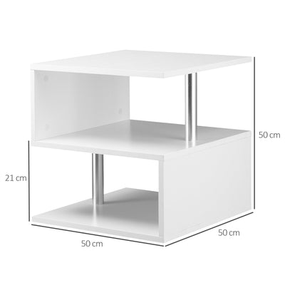 HOMCOM Coffee End Table S shape 2 Tier Storage Shelves Organizer Versatile Home office furniture (White)