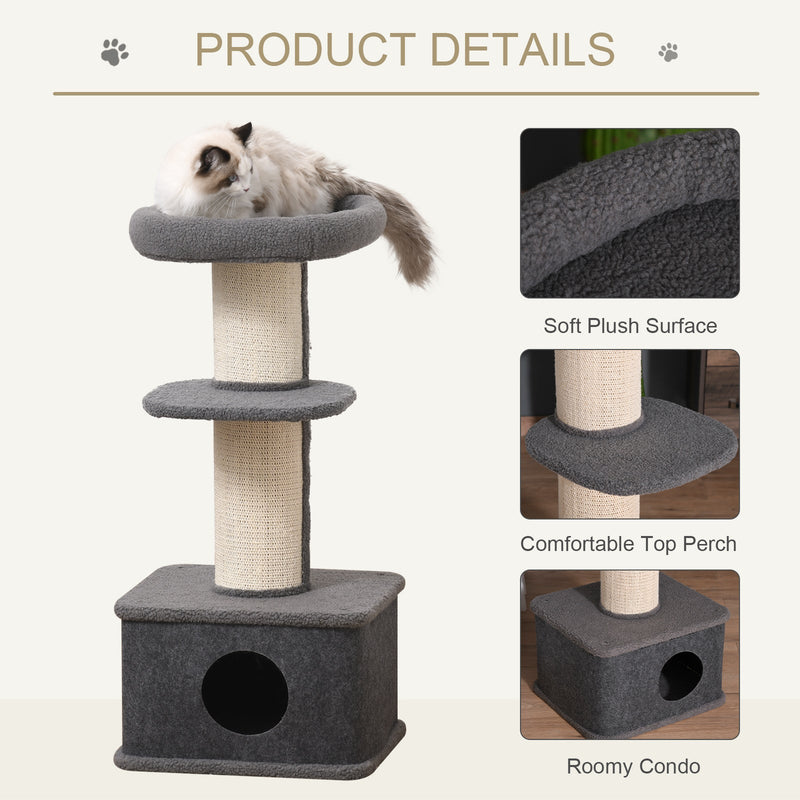 PawHut Cat Tree Kitten Tower Multi-level Activity Centre Pet Furniture with Sisal Scratching Post Condo Plush Perches Grey