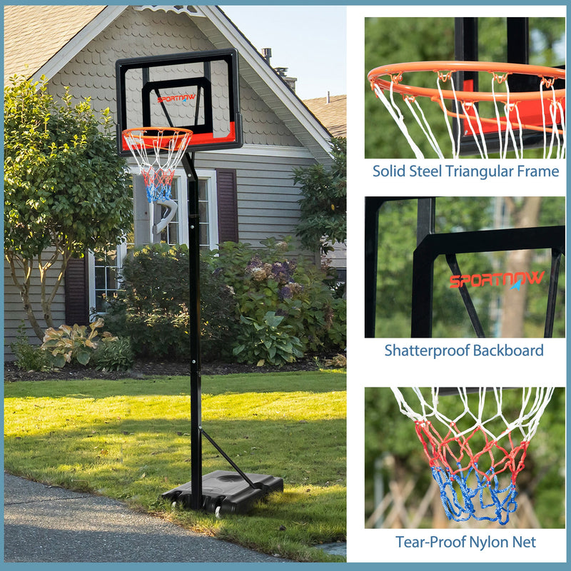 SPORTNOW 2.1-2.6m Adjustable Basketball Hoop and Basketball Stand w/ Sturdy Backboard and Weighted Base, Portable on Wheels