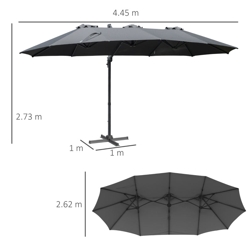 Patio Parasol, Large Double-Sided Rectangular Garden Umbrella - Grey