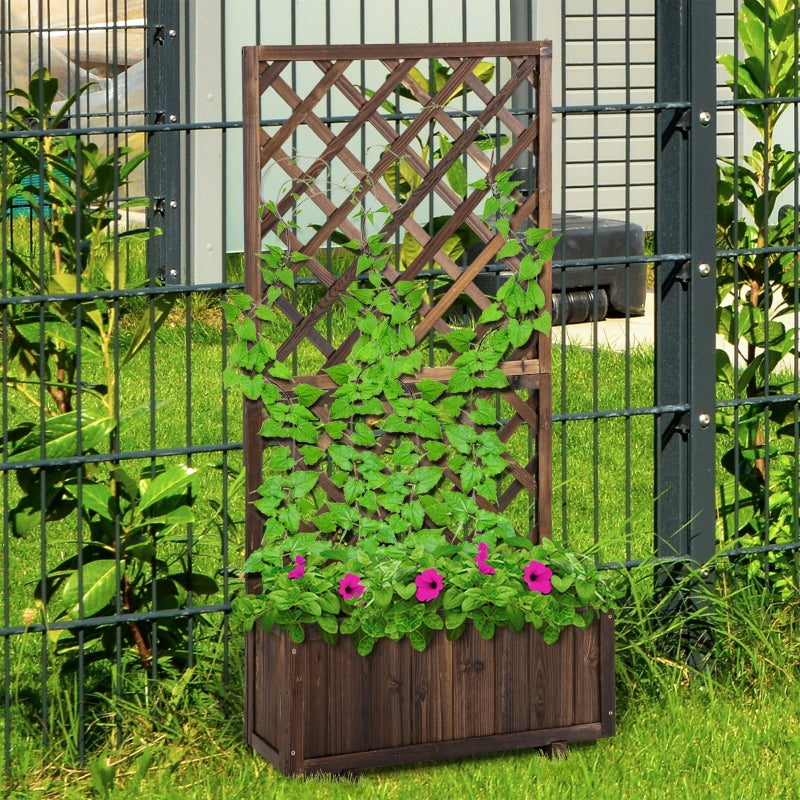 Flower Planter Stand Trellis Shelf Garden Wood Steel Pergola Carbonised