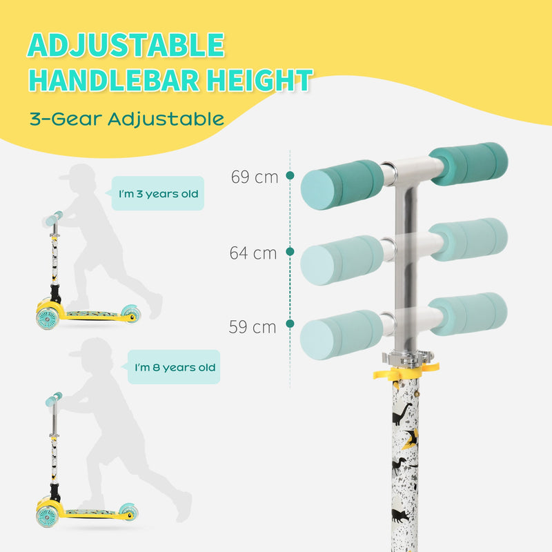 HOMCOM Scooter for Kids Toddler Foldable Kick Scooter with 3 Wheel Adjustable Height Flashing Wheels for Boys and Girls 3-8 Years Yellow