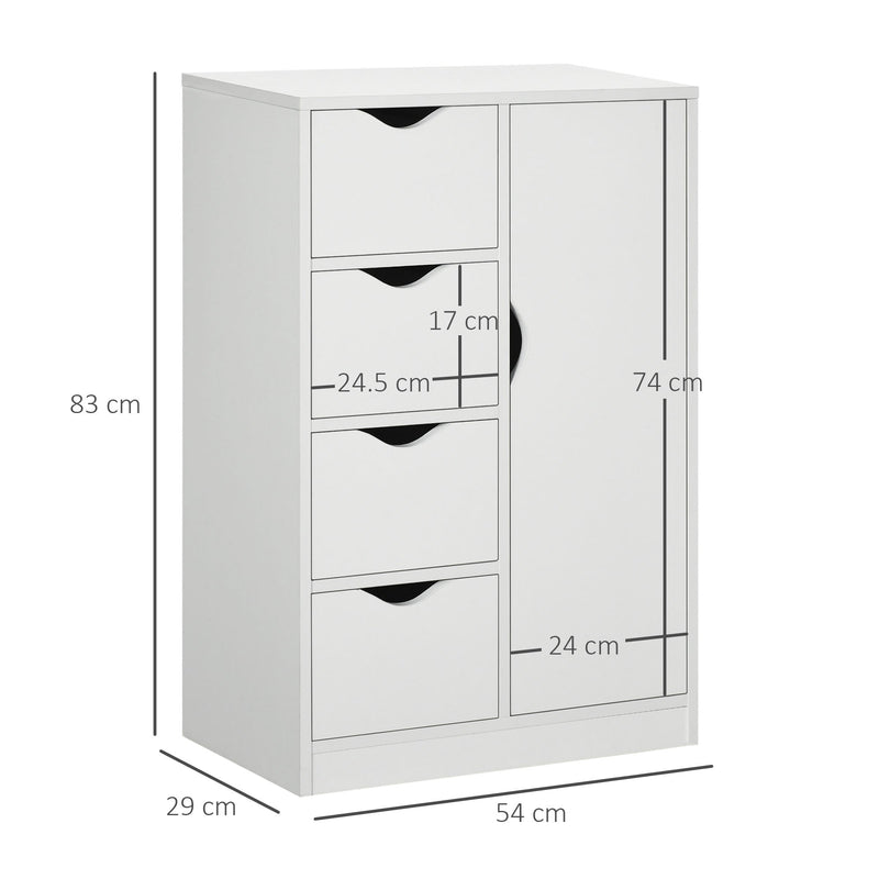 HOMCOM Bathroom Cabinet, Freestanding Storage Cabinet with 4 Drawers, Door Cupboard for Living Room, Kitchen, Bedroom, White