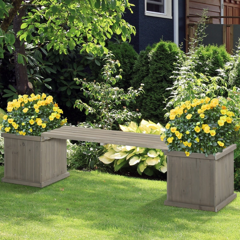 Wooden Garden Planter And Bench Combination Raised Bed For Patio Park