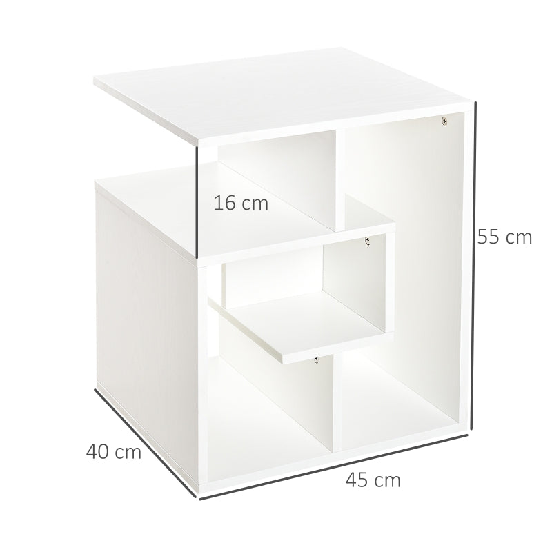 Side Table, 3 Tier End With Open Storage Shelves, White