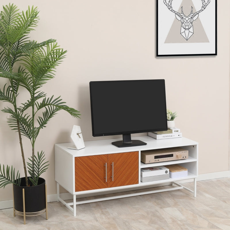 Longline TV Stand, With Wood-Effect Doors - White Brown