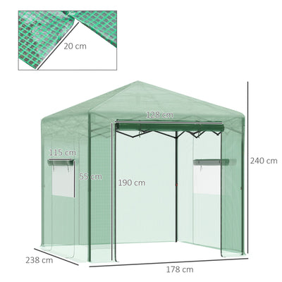 Outsunny Portable Walk in Pop-up Greenhouse Outdoor for Plants Garden Foldable with Carrying Bag , PE Cover, Steel Frame, Green, 2.4L x 1.8W x 2.4H m